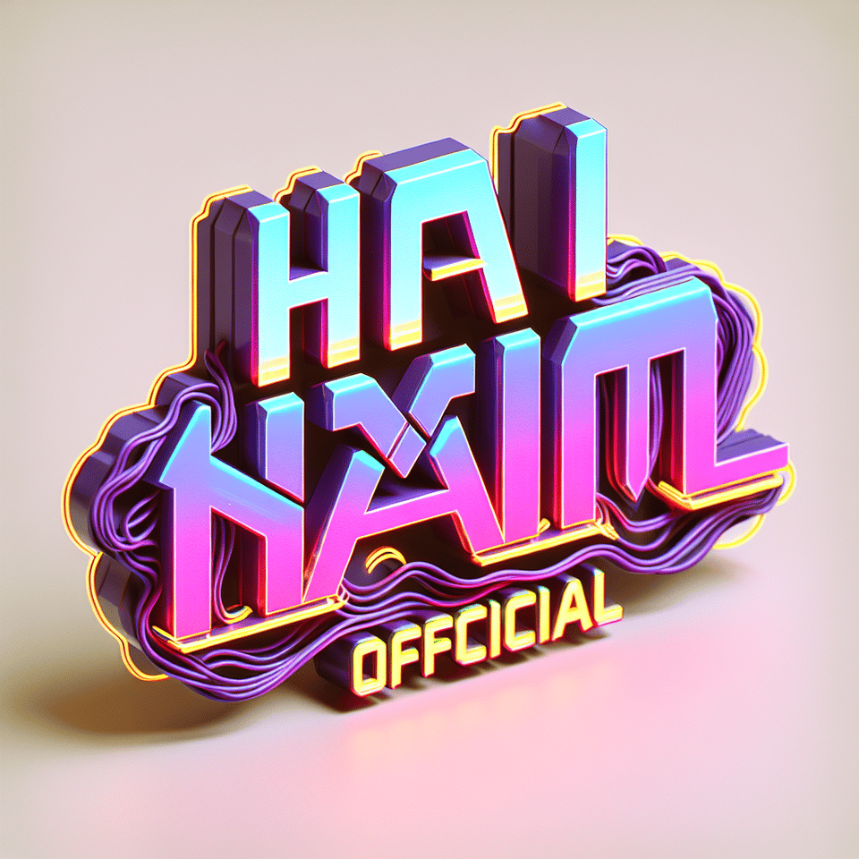 Text HAI NAM OFFICIAL cyberpunk style, three-dimensional, Neon effect, fluid within text, light background text effect image