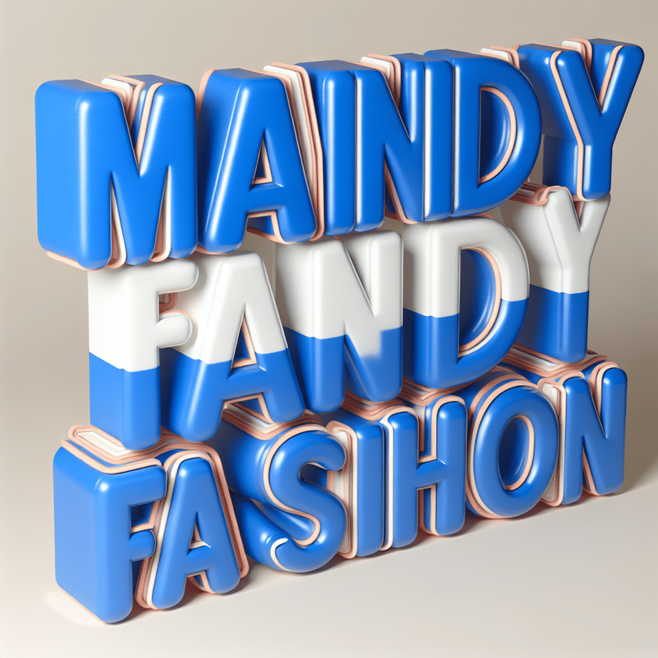 「Mandy時尚」文字的 3D 渲染,帶有鈷藍色和白色的巨大明亮字體,每個字母上都有蝕刻的金線。 text effect image