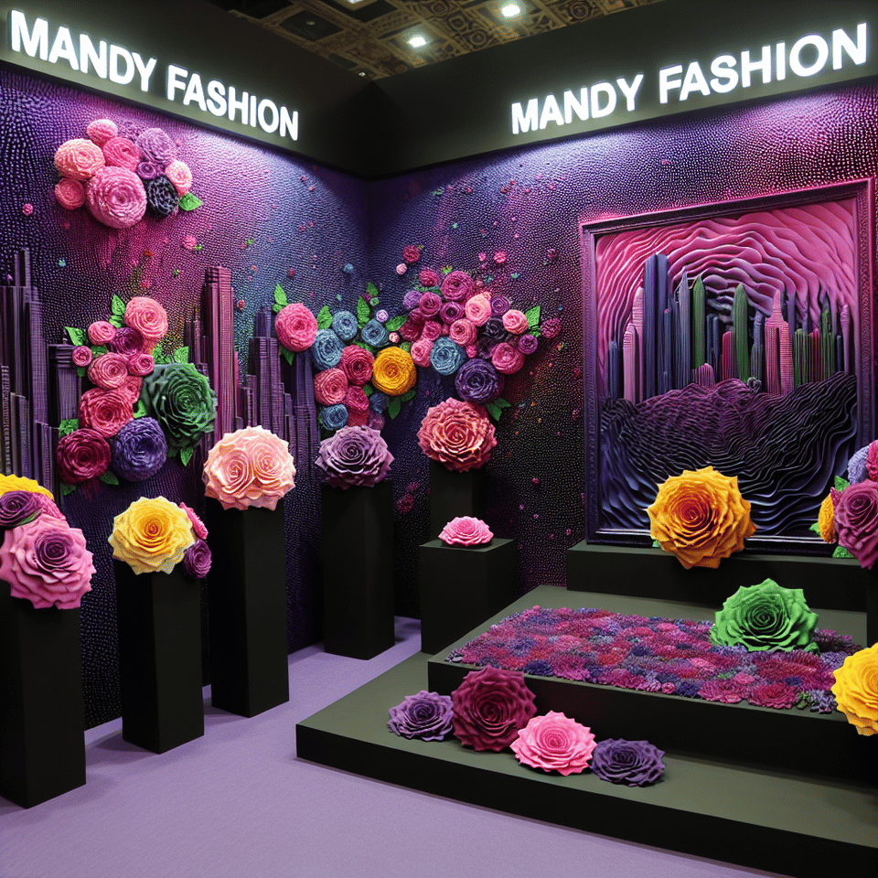 背景上寫著名字“MANDY 時尚”,3D 油漆的小色彩點綴,黑紫色的背景及各種彩色玫瑰花,, photo text effect image