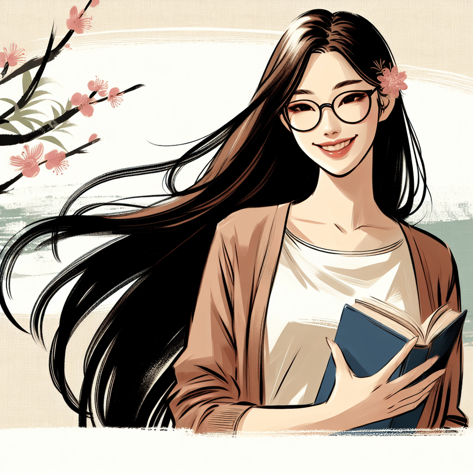 人物畫林立曼,長頭髮戴著眼睛。愛笑的女生,有著書倦味的氣息, photo text effect image