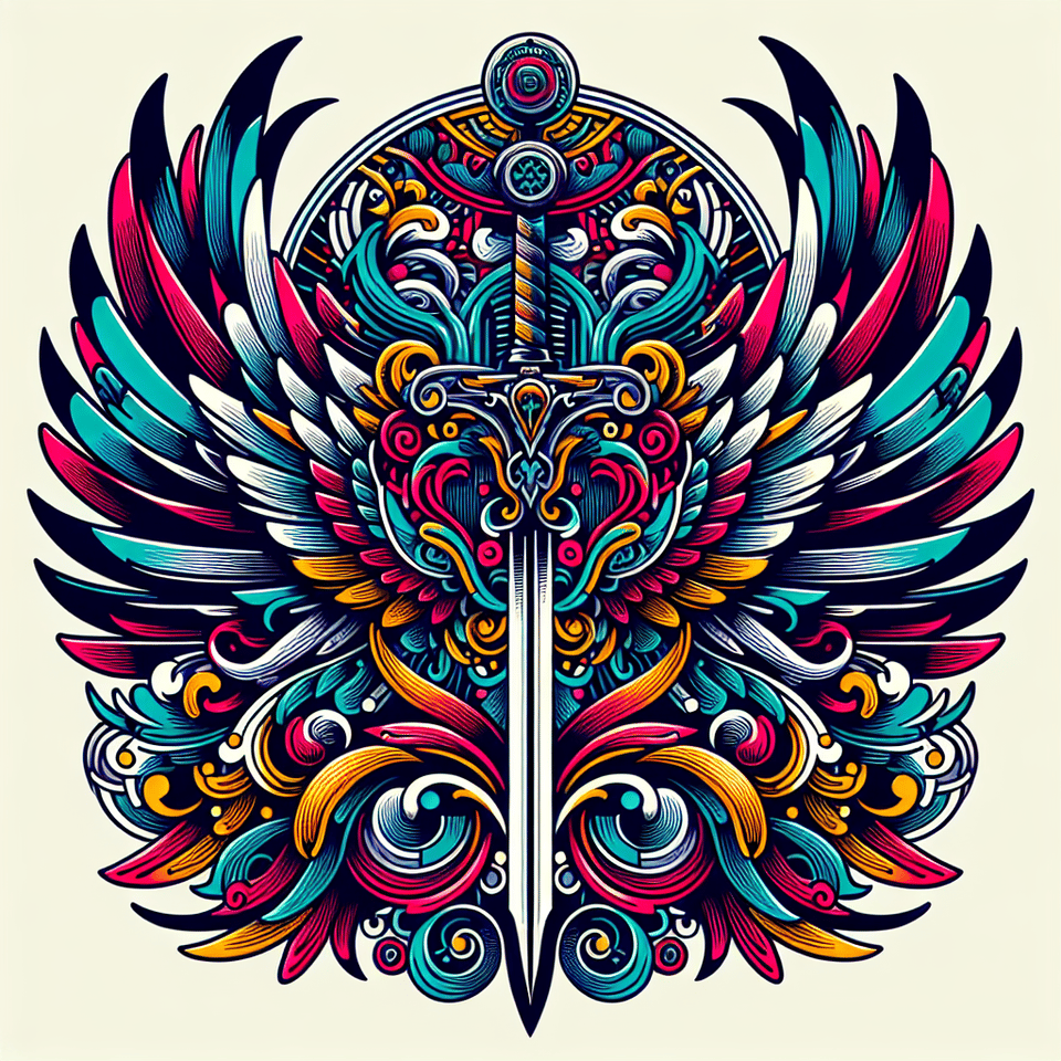 劍 翼 彩色紋章, illustration text effect image