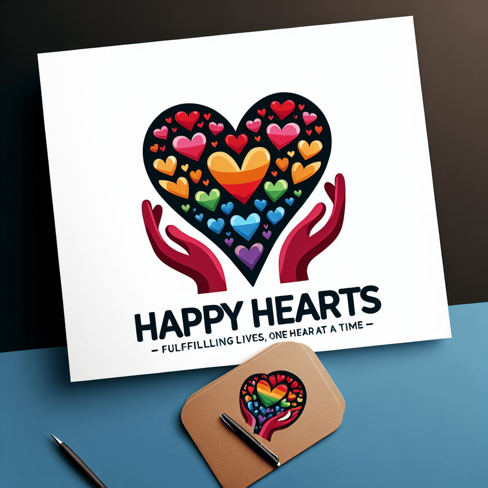 We want to incorporate a Big Heart made out of smaller hearts (be creative with this) sustained by a pair of hands (inclusive design here please)3) You can either put the name of the business inside the big heart or at the right (your choice, whatever looks better)3) We are aiming to create something that looks more professional while also having inclusive design at its core, do not use a pre vectorized image of a heart with 2 hands around it, make your design stand out by showing us how you an incorporate little hearts to create a big heart while also showing 2 hands around them.4) You can use rainbow colors for the little hearts (not gradients please) and also this one: #D000005) Do not vectorize the text, we need it to be editable at the end.6) The name of the business is Happy Hearts Supports (This text needs to be editable since it is not final)7) The slogan of the business is Fulfilling Lives, One Heart at a TimeThey want to incorporate 2 symbolisms in their logo:1) A big hea text effect image