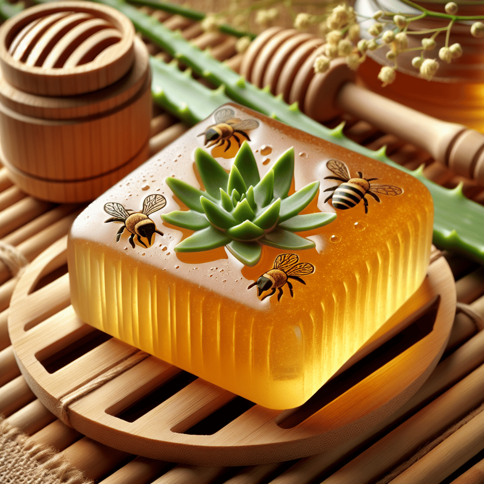 Natural Shampoo soap made up of Aloe Vera and honey bee text effect image