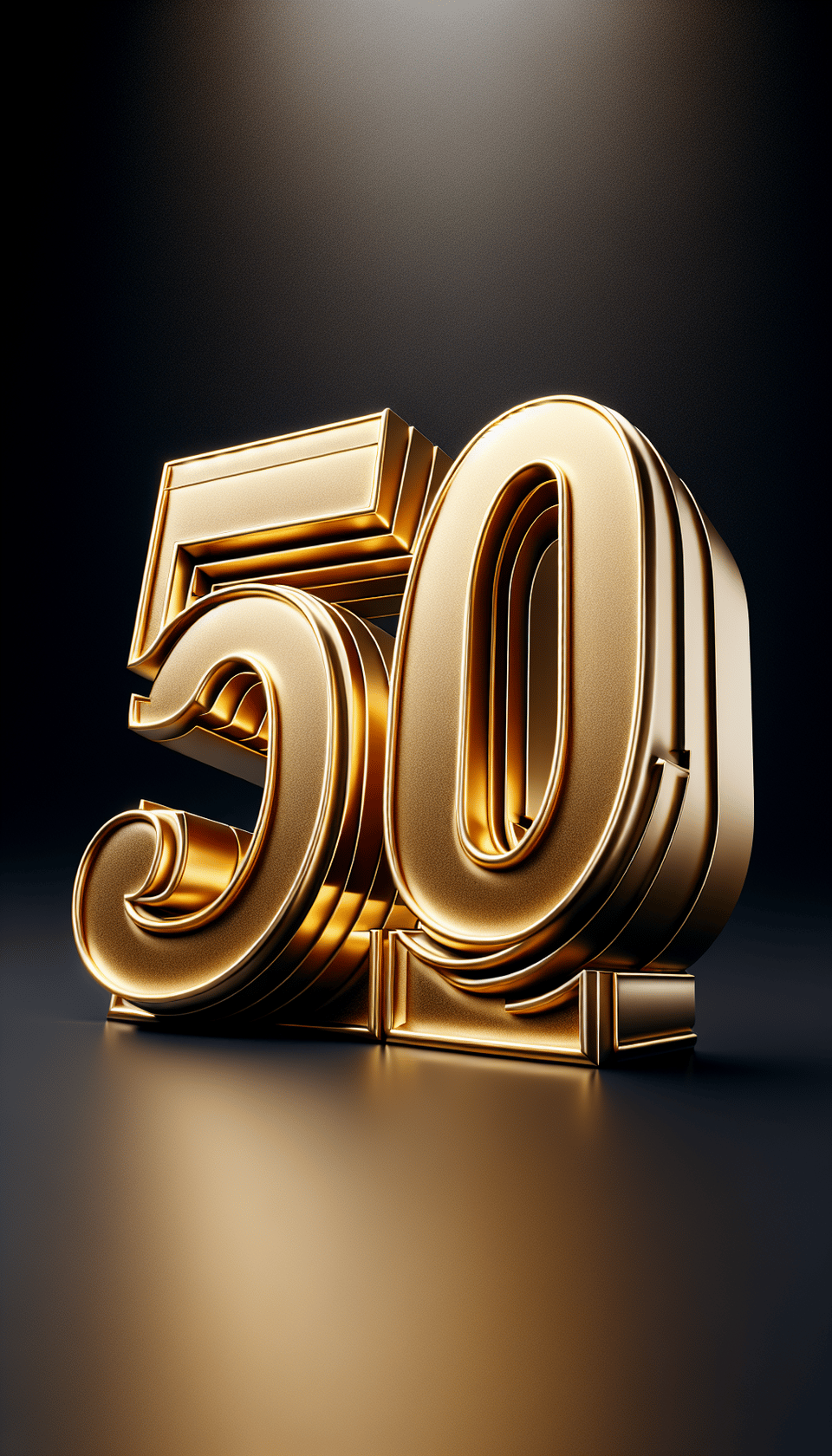 The word 50th in shiny golden 3d style, 3d render, typography, poster text effect image
