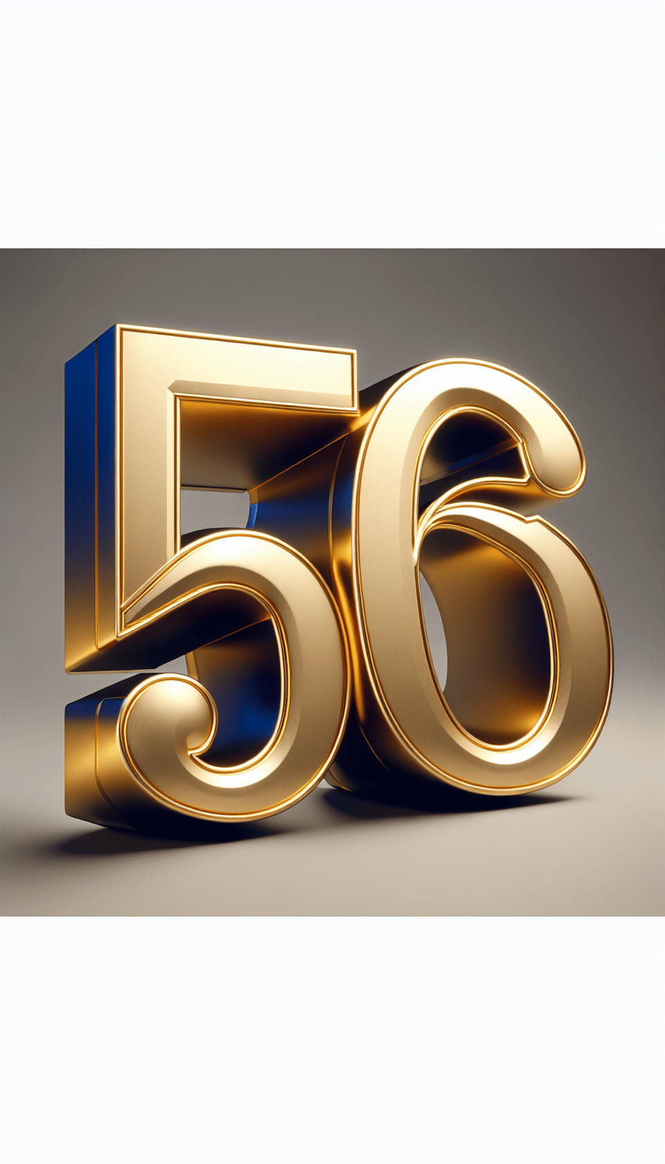 The word 50th in golden shiny frontal 3d style, 3d render, typography, poster text effect image