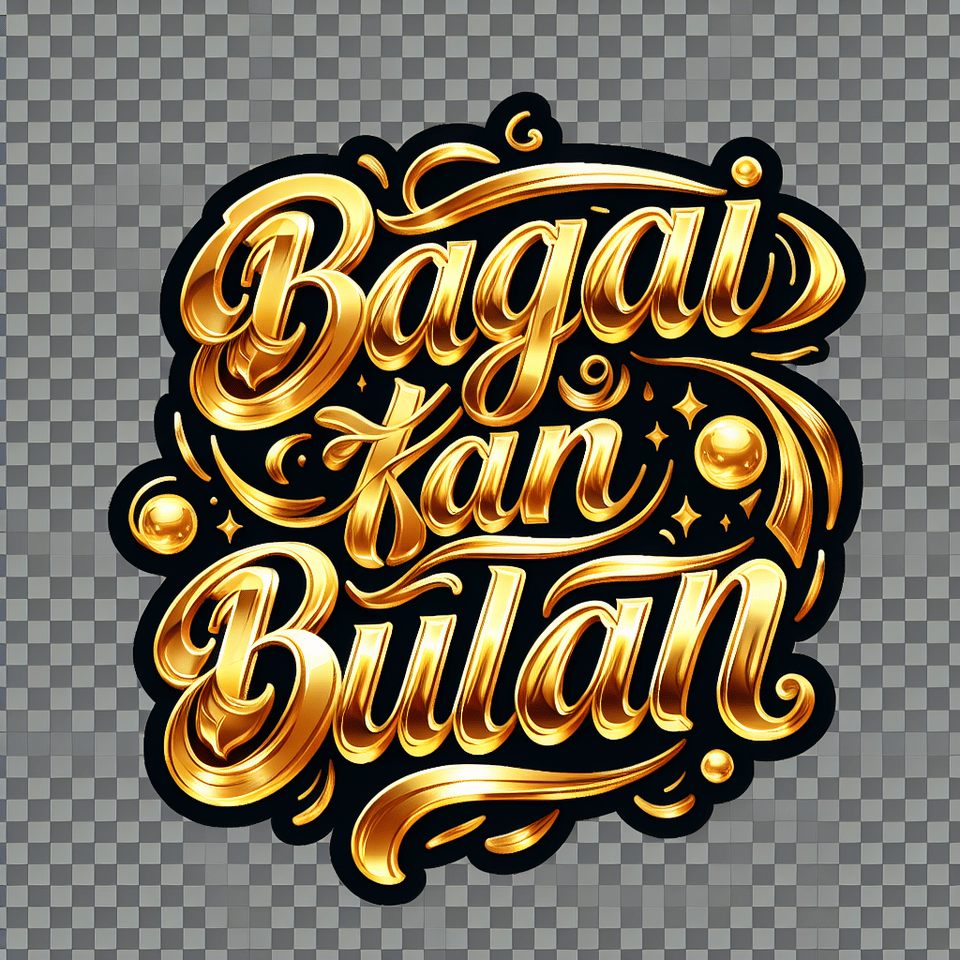 text Bagai kan Bulan in golden calligraphy with a transparent background text effect image