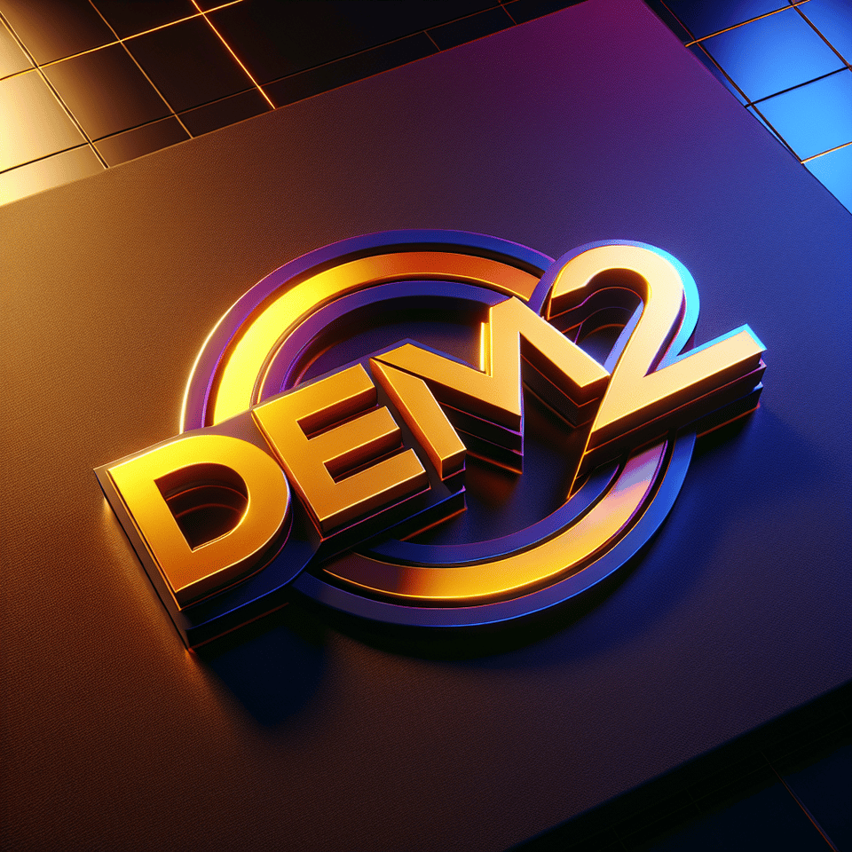 Logo with DEMA2 , gold , black background, 3D, 3d render, cinematic, illustration, anime, vibrant text effect image