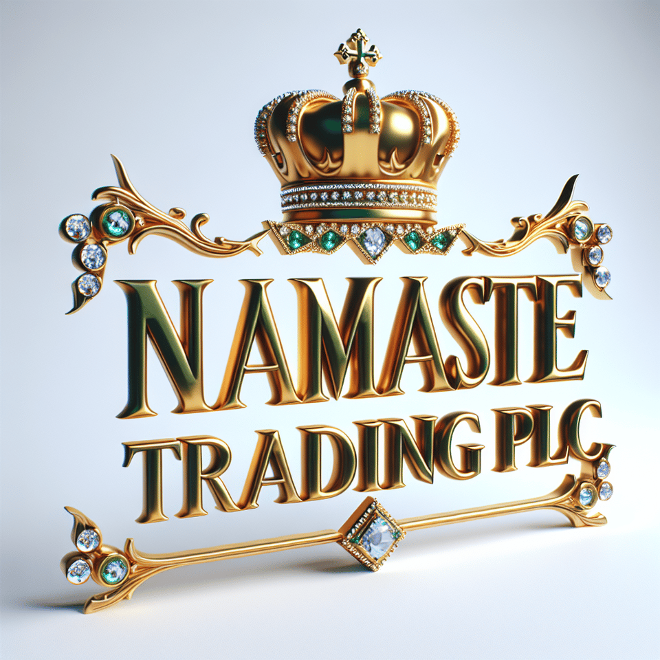 text namaste Trading PLC golden luxury text effect with crown and diamond on white background, 3d render text effect image