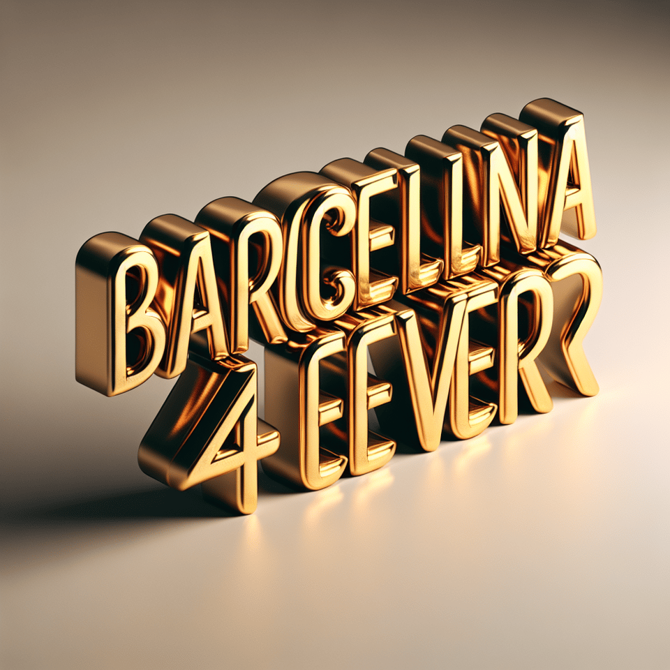 gold BARCELONA 4EVER mubarak, typography, 3d render text effect image