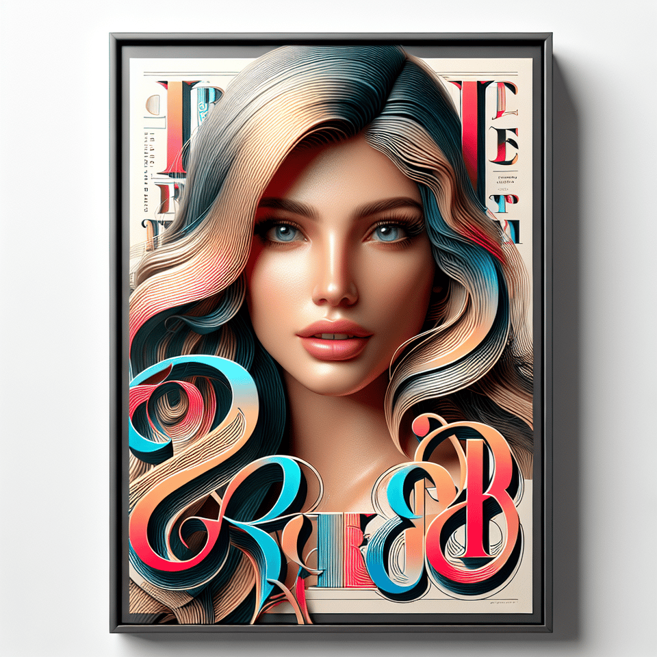 Beauty girl, poster, 3d render, typography text effect image