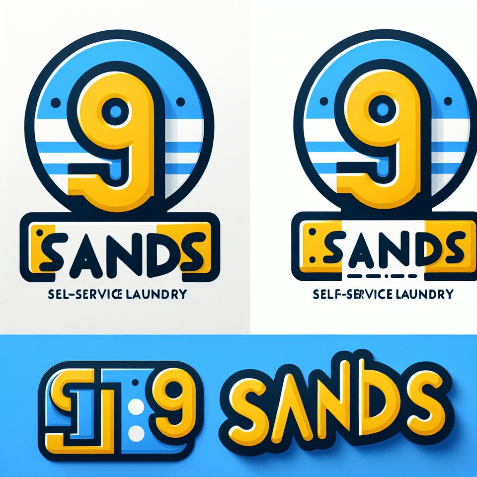create a logo for my self-service laundry business, 9 Sands.,,The logo should:,- Reflect a clean and fresh look, in line with the laundry business,- Incorporate '9 Sands' within the design and only '9 sands'. That means no use of any other words including 'laundry' or 'self service',- Utilize a color scheme of yellow and blue,- '9' Will be in the color Bright Yellow. 'Sands' or 'SANDS' in the color blue,,I'm open to suggestions and ideas, so feel free to get creative! The design should catch the eye of customers from a distance, yet feels warm and fun. Any fonts are fine. Fat. Thin. Skinny. Quirky. As long as customers get a welcoming feeling.,,Ideal Skills:,- Graphic Design,- Logo Design,- Branding,- Color Theory,- Creative Thinking,,Please include samples of your previous works when applying. text effect image