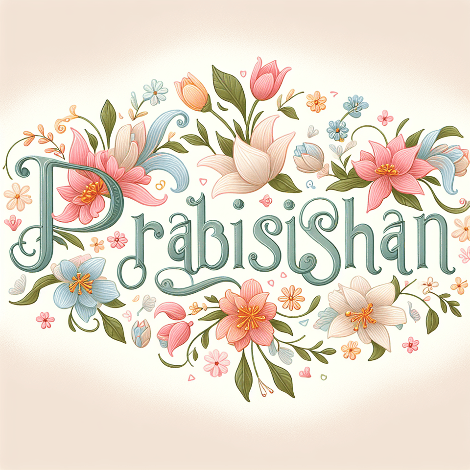 The word prabishan is written in delicate pastel colors and decorated with flowers. text effect image