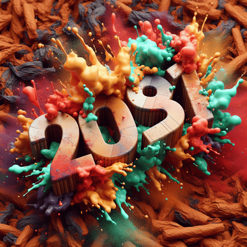 文字「2081」彩色飛濺 3d 文字和菸草背景 text effect image