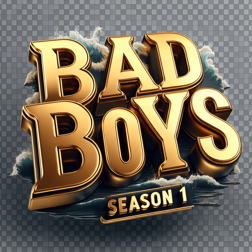 Realistic rich gold text “bad boys season 1” realistic graphic water png text effect image