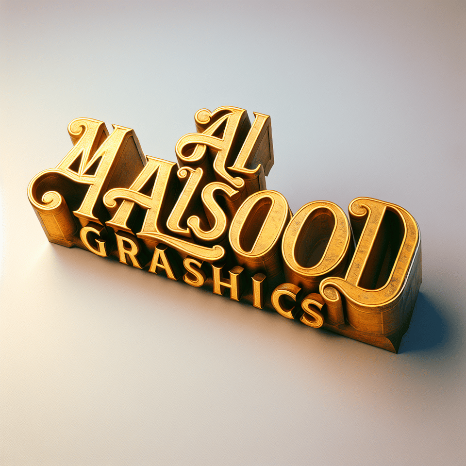 Text AL MASOOD GRAPHICS 3d text with gold shine vintage texture and font without any background text effect image