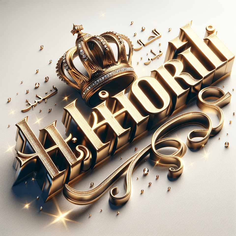 text AL-KHOIRI golden luxury text effect with crown and diamond on white background,, 3d render, cinematic, typography text effect image