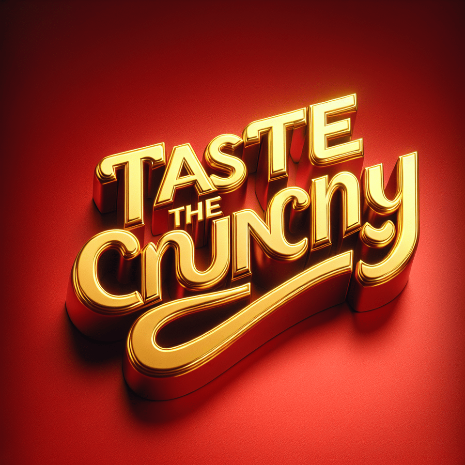 Generate a gold text effect for the word Taste the Crunchy!!! Let it pop in a red background , 3d render, typography text effect image