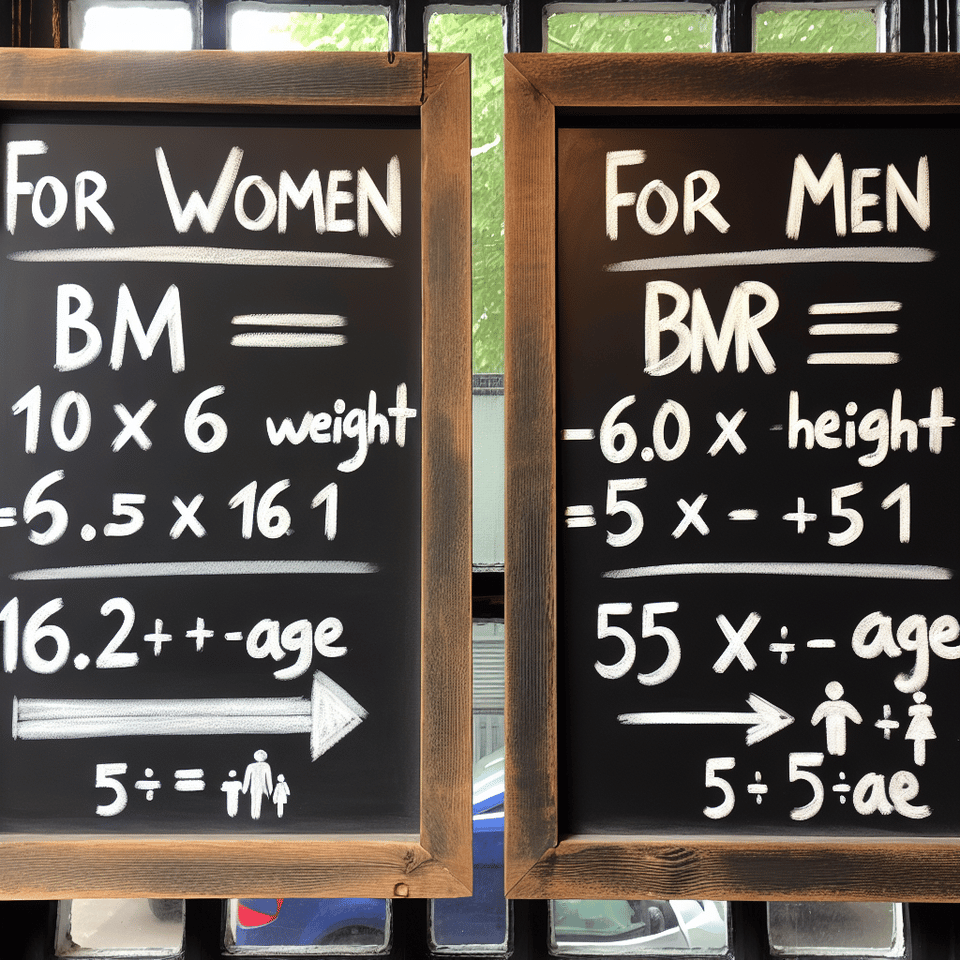 Для женщин: BMR=(10×вес)+(6.25×рост)−(5×возраст)−161,Для мужчин: 𝐵𝑀𝑅=(10×вес)+(6.25×рост)−(5×возраст)+5 text effect image