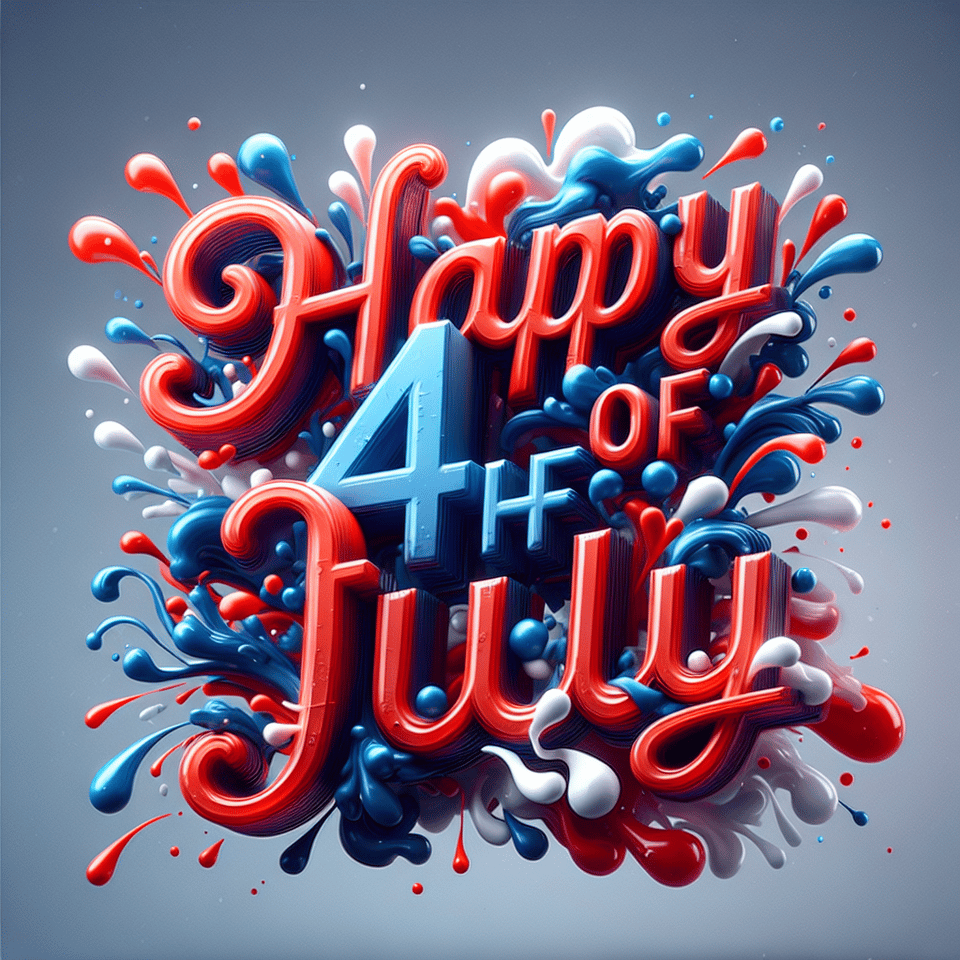 Text Happy 4th Of July Red - Blue - White splash 3d text and smoky transparent background text effect image