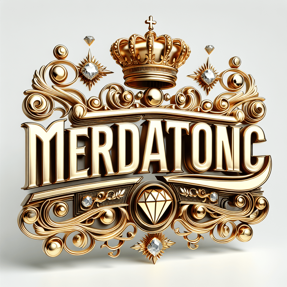 text MERDATONIC golden luxury text effect with crown and diamond on white background, 3d render text effect image