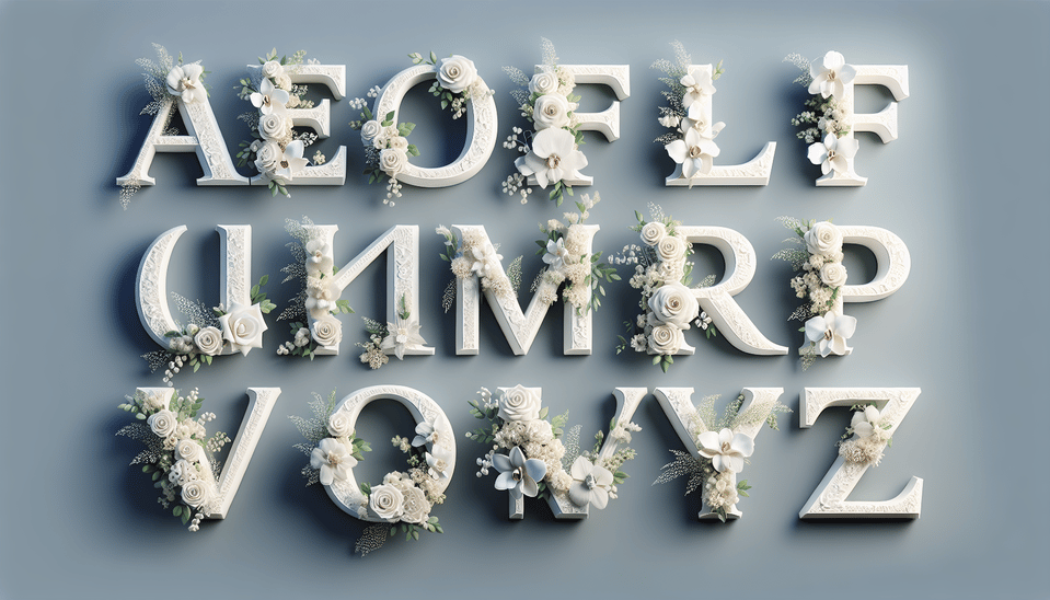 White Floral Wedding Alphabet set, png background text effect image