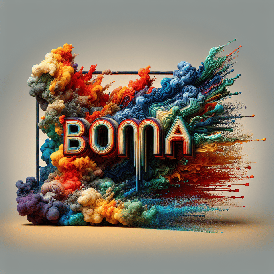 rainbow Text, Bonna in three lines, no spaces, creative colorful sign made of watter and smoke, colorful background, artistic,ultra realistic, splash effect, incredible details, rich colors, high quality, in the style of Dan Mumford and Daniel Merriam, 3D rendering, photo, 3d render, typography, cinematic, fashion text effect image