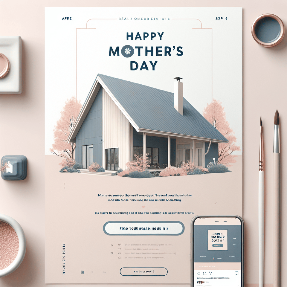 make a social media post for mothers Day use some elements from real estate make it simple and minimal , poster text effect image