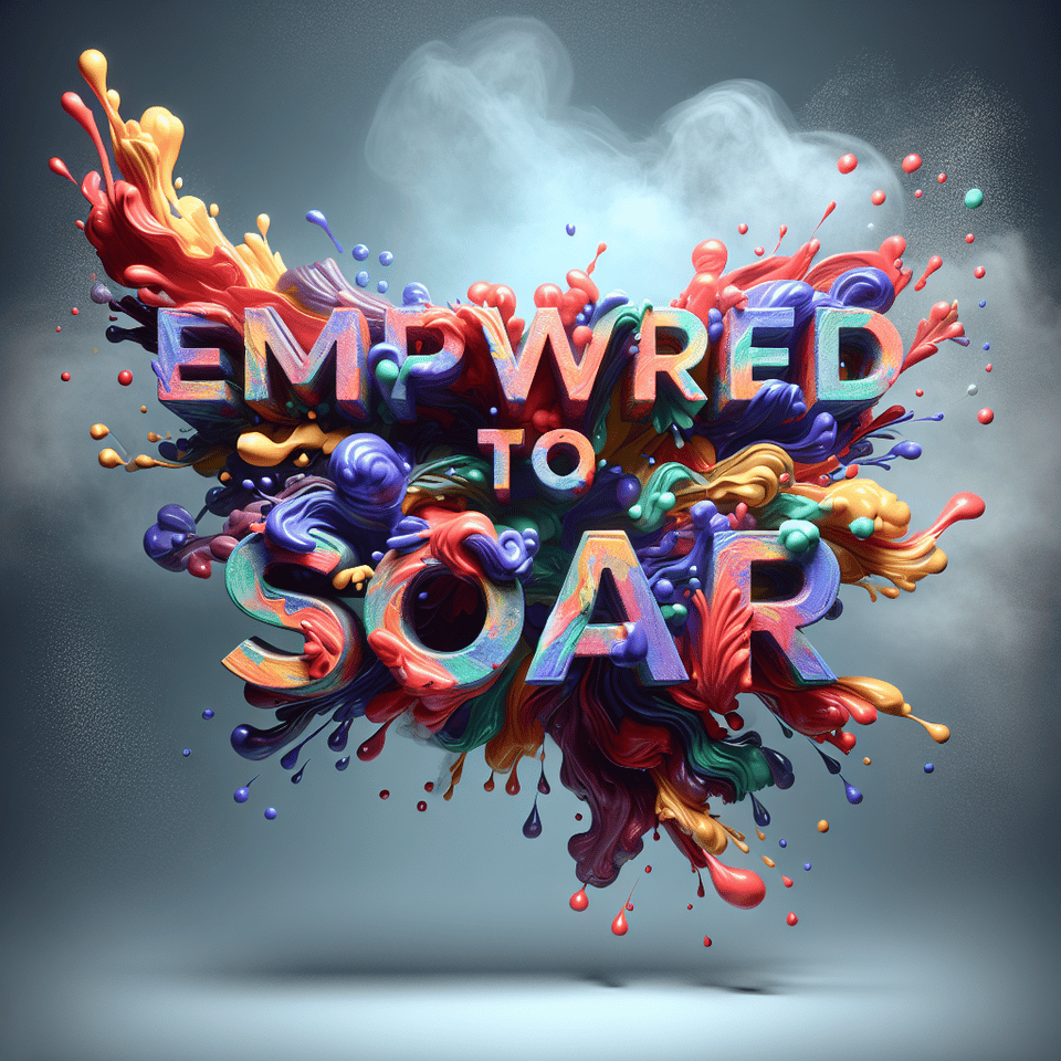 Text EMPOWERED TO SOAR colorful splash 3d text and smoky background text effect image