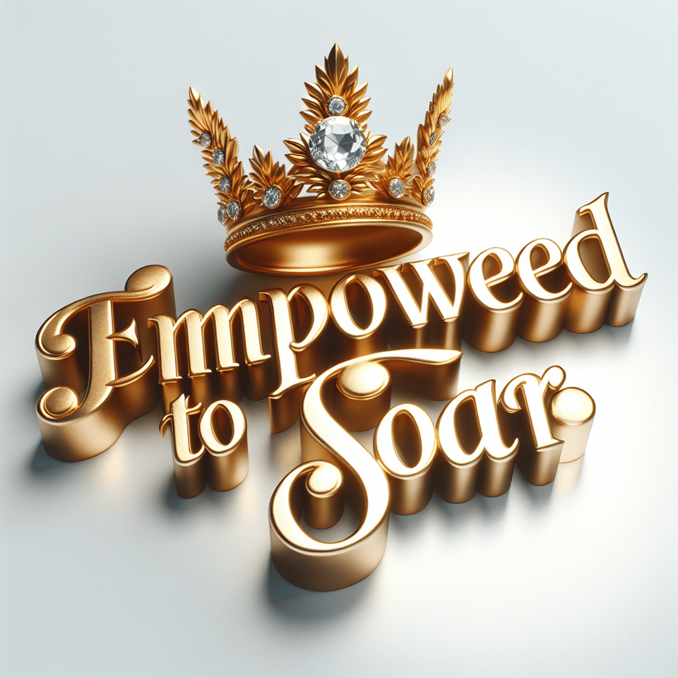 text EMPOWERED TO SOAR golden luxury text effect with crown and diamond on white background, 3d render text effect image
