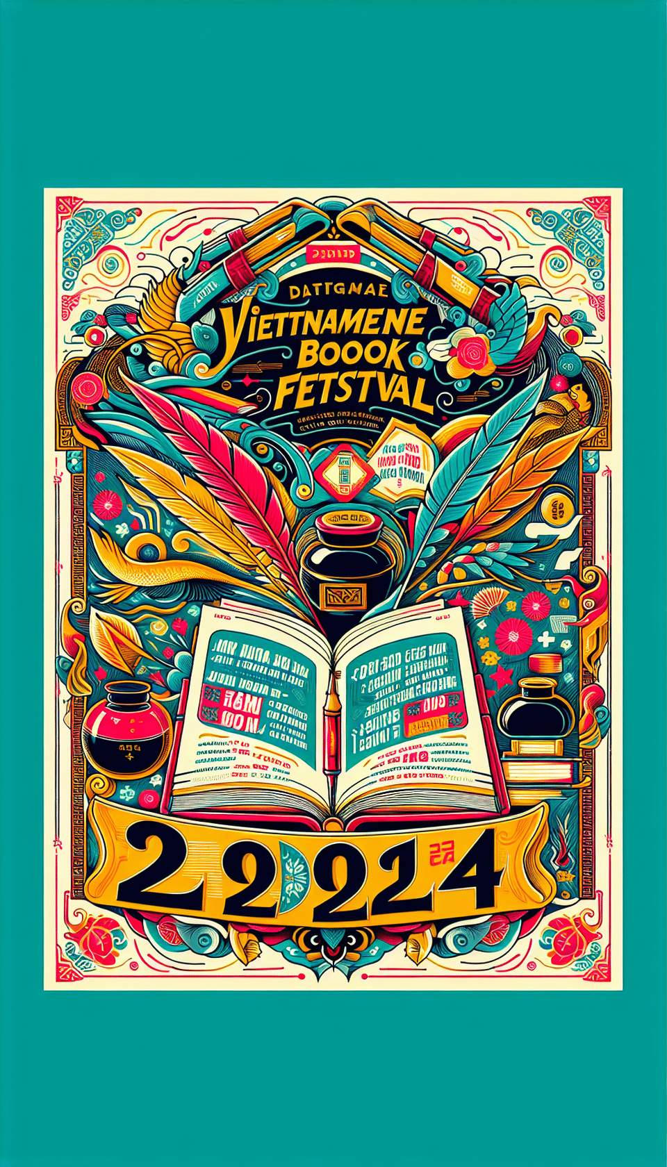 poster lễ hội sách tiếng việt năm 2024 text effect image