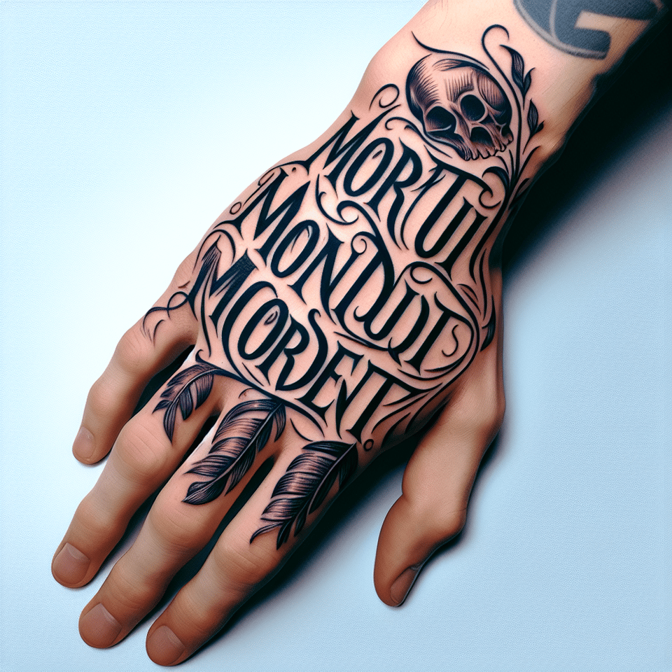 a hand tattoo design for a man only with the words mortui non mordent text effect image