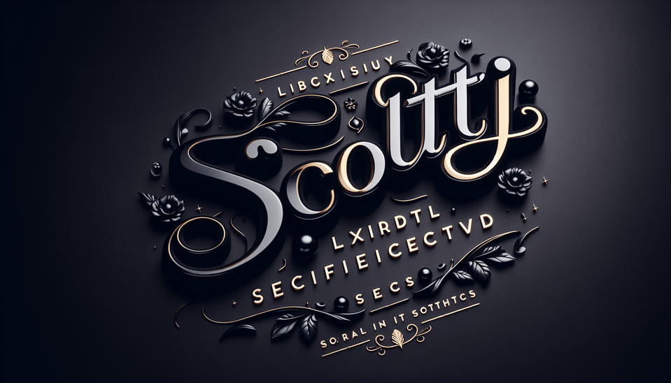 Luxurious and sophisticated black font features the text Scotti Soxx”. text effect image