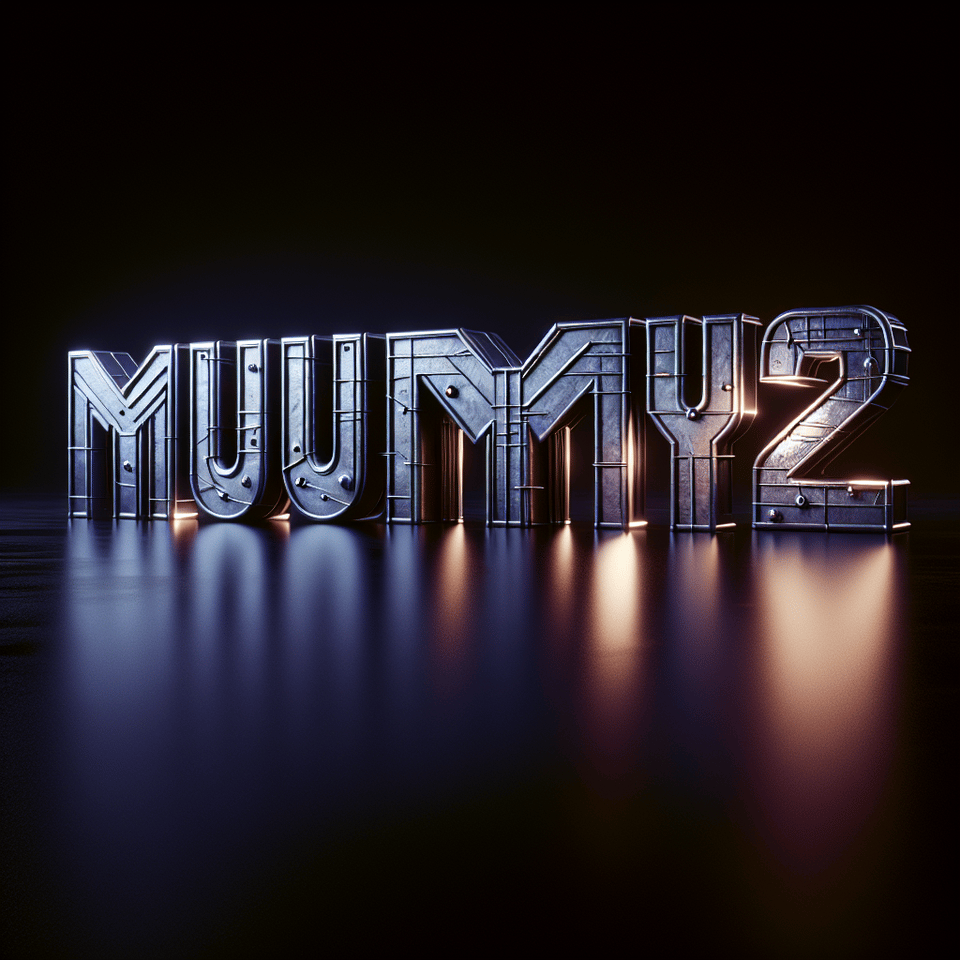 Mumya2 yazısı metalic game uyarlanmış, cinematic, 3d render text effect image