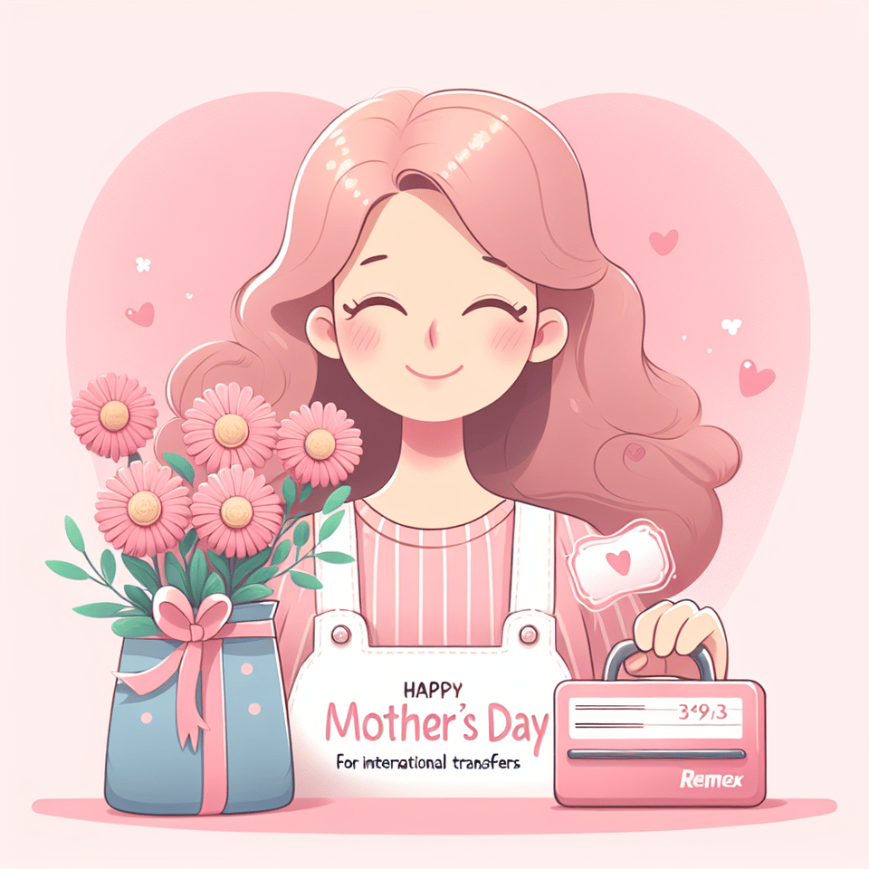 Feliz Día de las Madres. En este día especial, queremos agradecerte por confiar en Remex para tus transferencias internacionales. Tu confianza nos impulsa a seguir ofreciendo un servicio excepcional. ¡Gracias por ser parte de la familia Remex! 🌷💖 text effect image