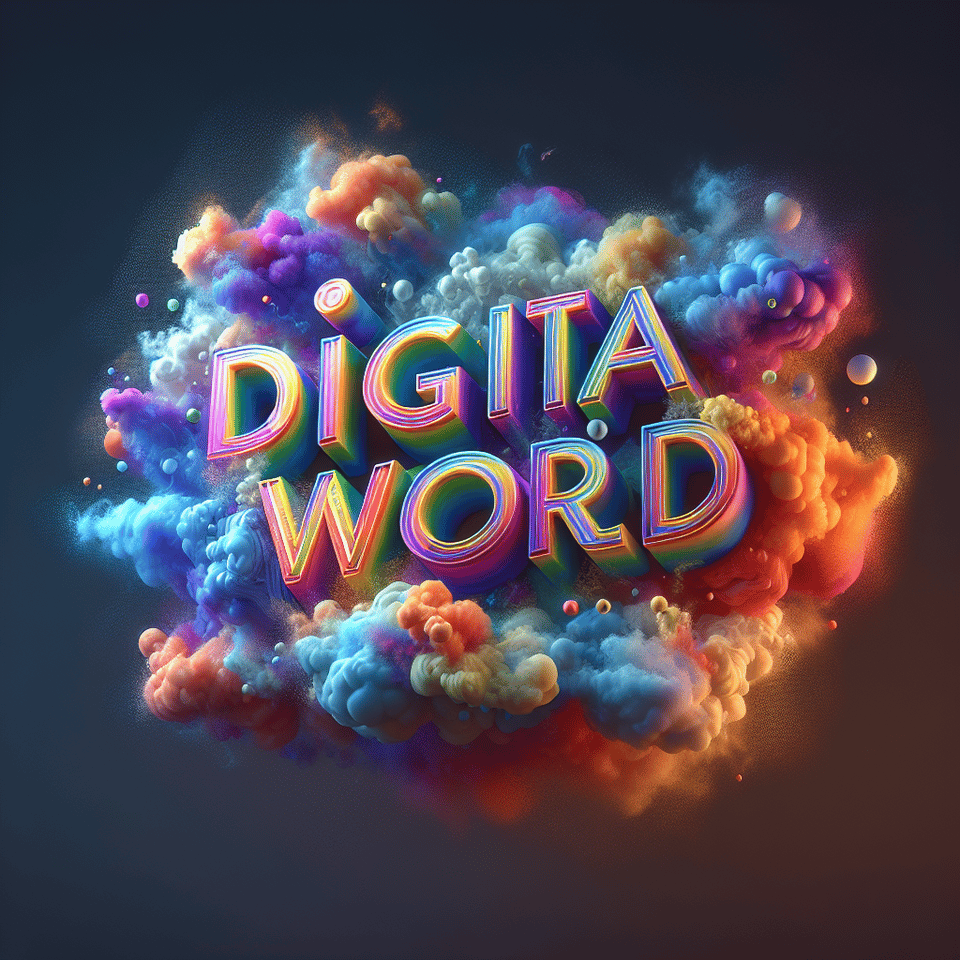 Text ,Digital World, colorful splash 3d text and smoky transparent background, Realistic detailed view. text effect image