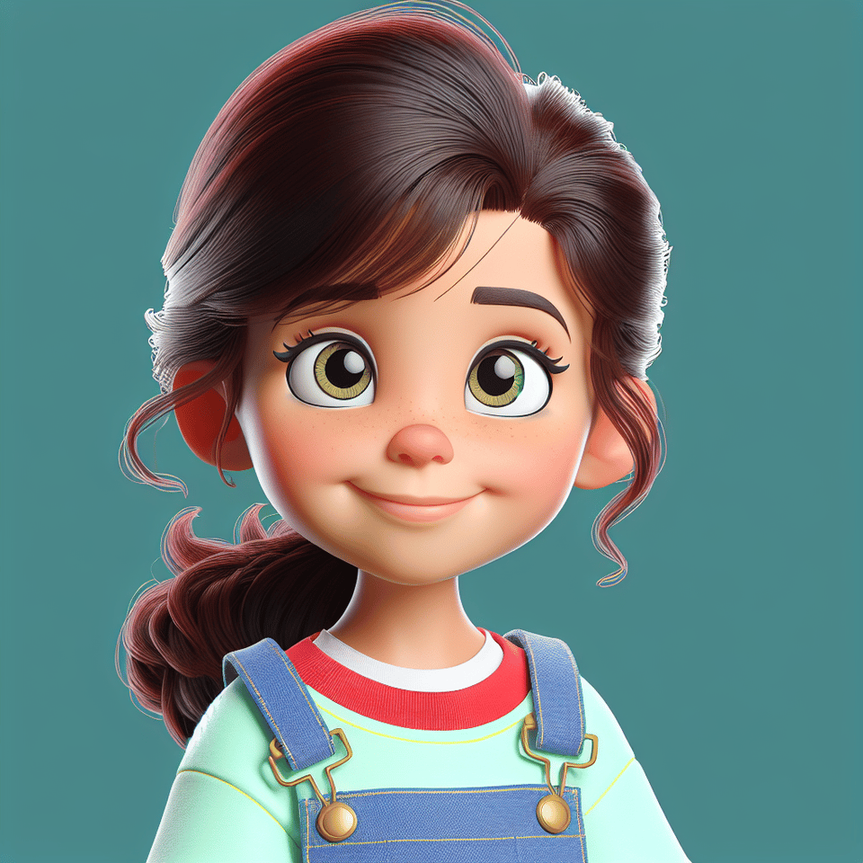 md 10-11 year old girl character, disney style, 3d text effect image