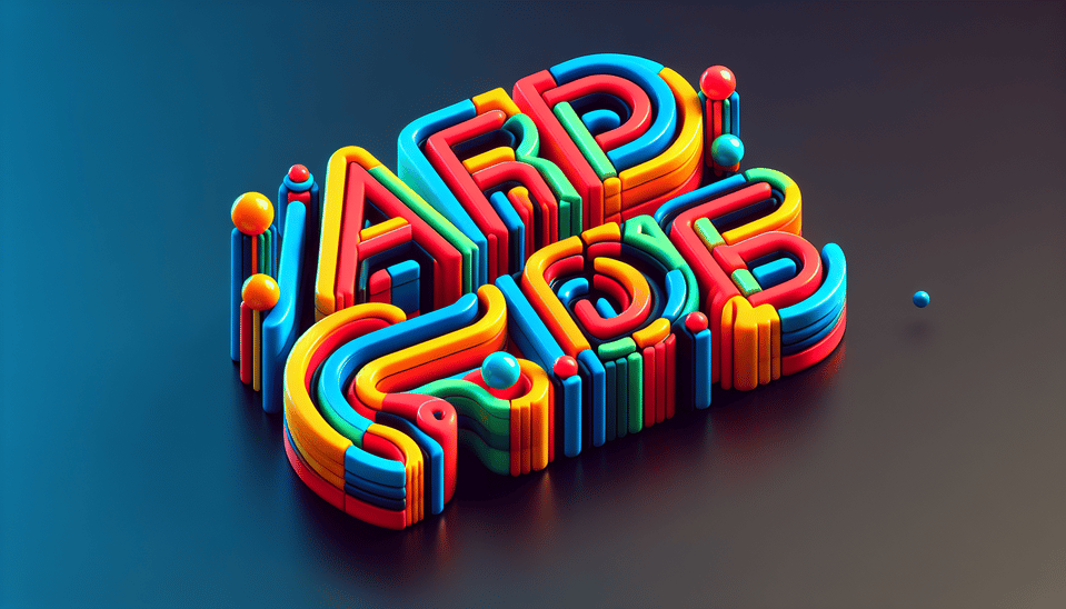 Слово АртКод красочно в объемном виде, 3d render text effect image