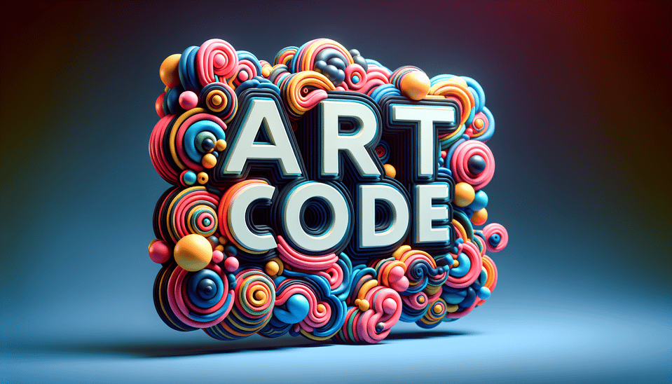 Слово АртКод красочно в объемном виде, 3d render text effect image