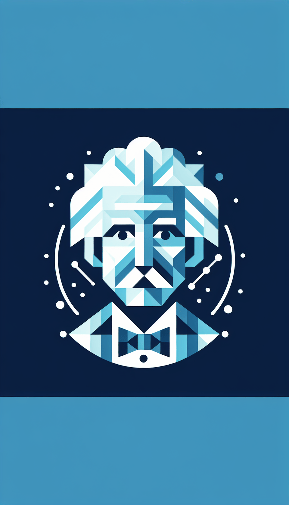 draw Einstein on a dark blue background using geometric shapes to make it abstract, illustration text effect image