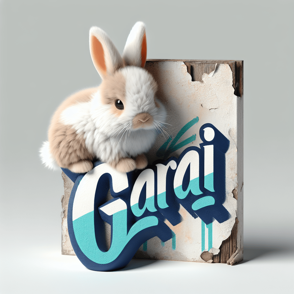 Bunny on the GARAI wall, 3d render text effect image