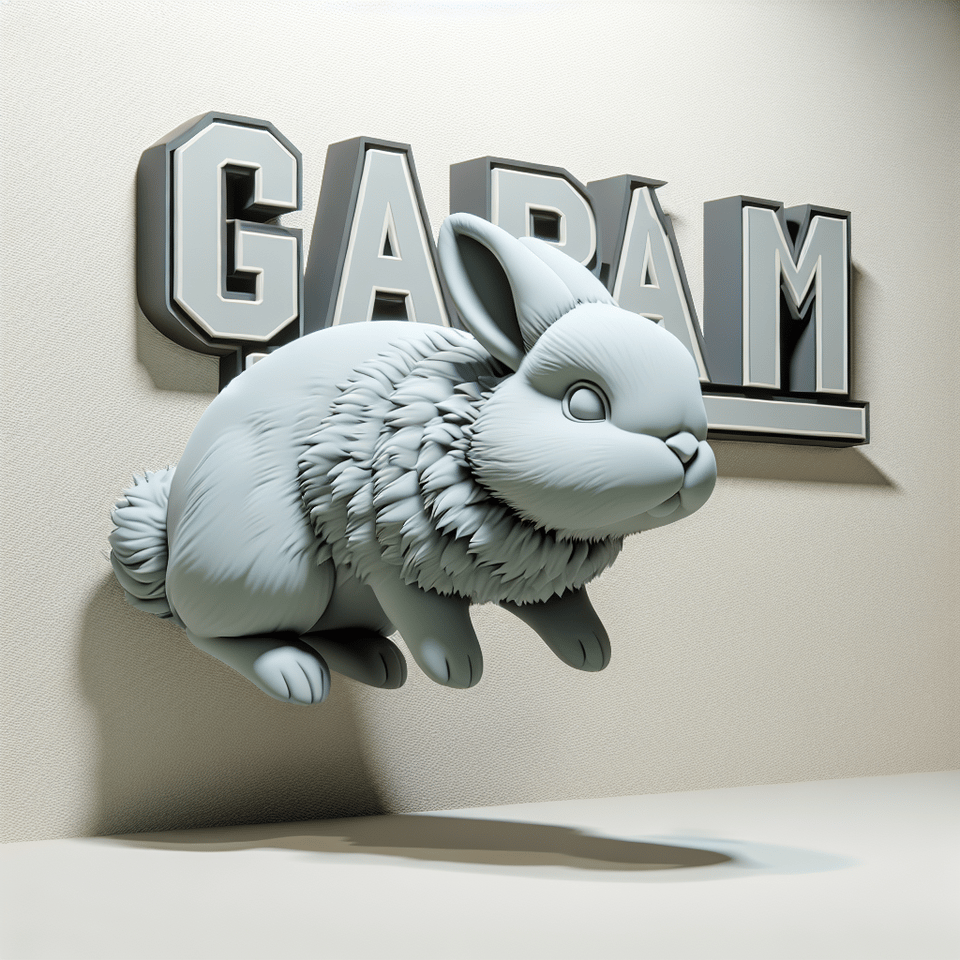 Bunny on the GARAI wall, 3d render text effect image