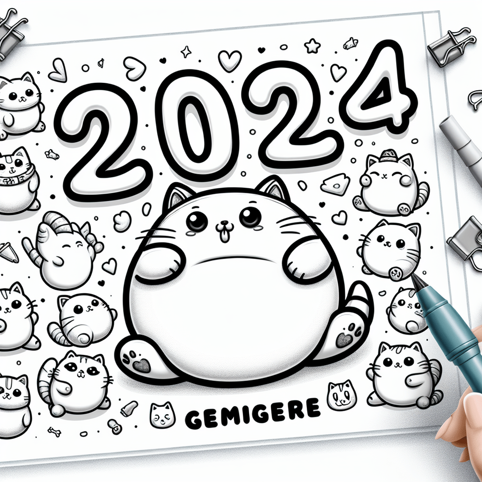 用可愛的、胖胖圓圓的形狀,最好加入一些貓或狗的元素,寫出2024,風格真實一點 text effect image
