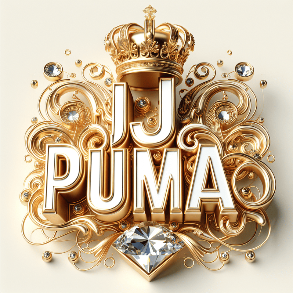 text DJ PUMA golden luxury text effect with crown and diamond on white background, 3d render text effect image