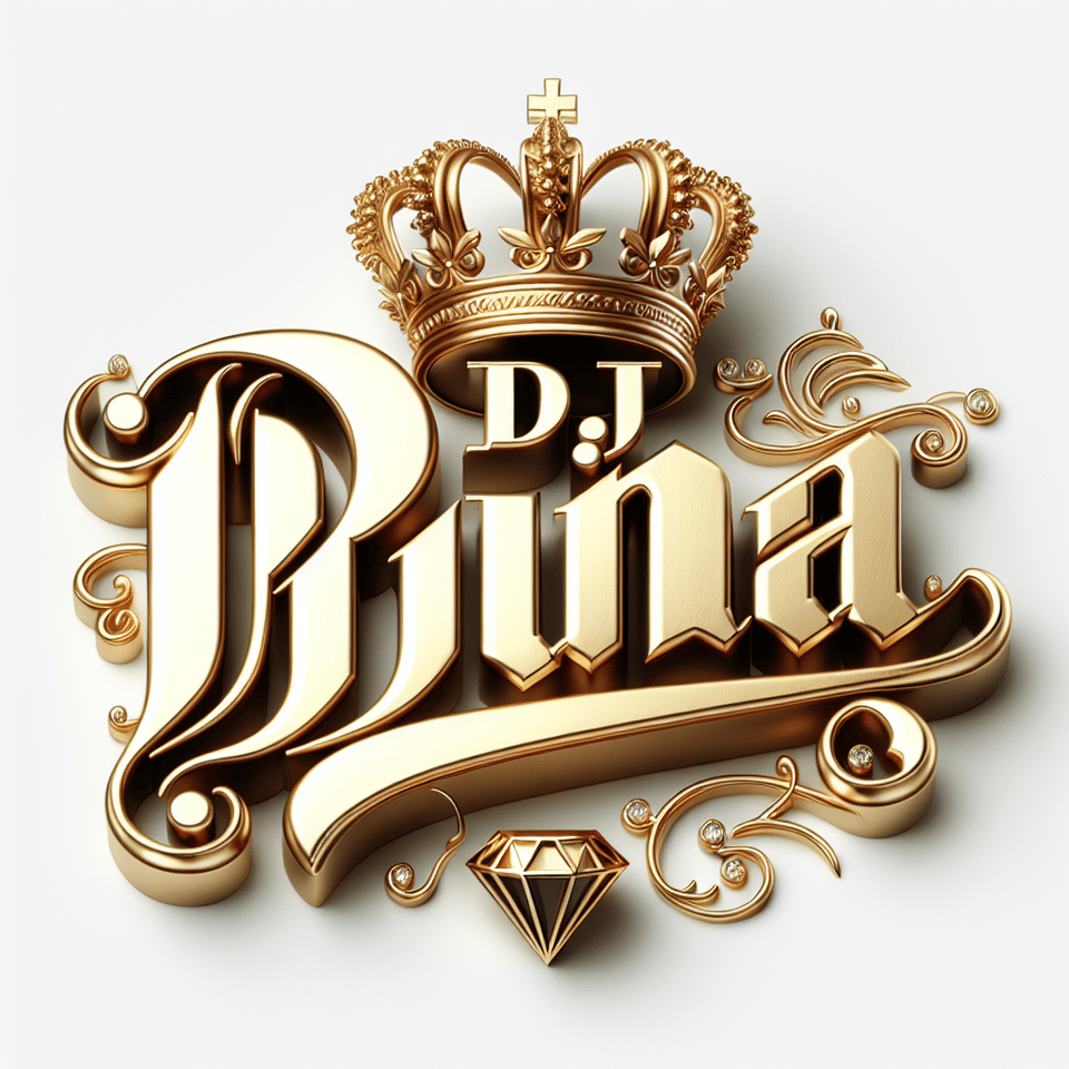 text DJ PUMA golden luxury text effect with crown and diamond on white background, 3d render text effect image