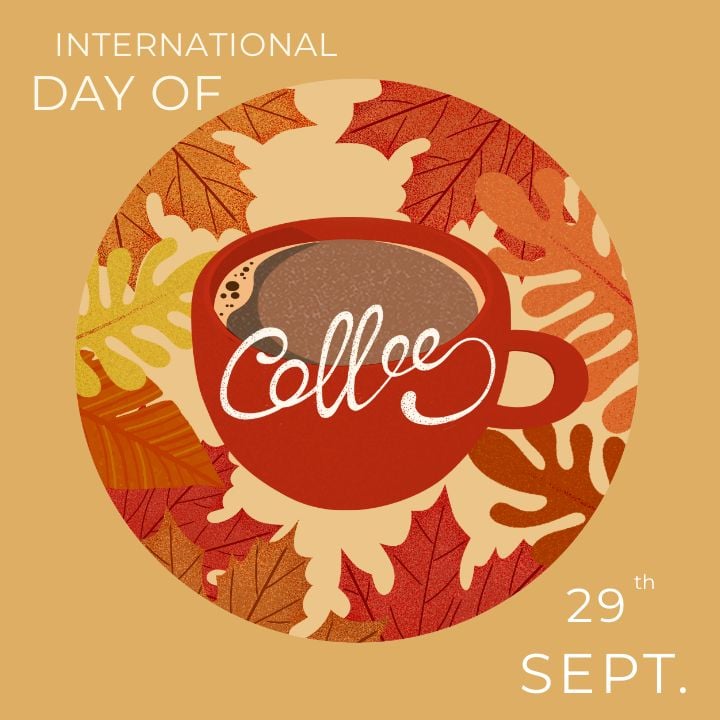 Savor the seasonal hues celebrating international coffee day with autumn inspired promotions on social media template