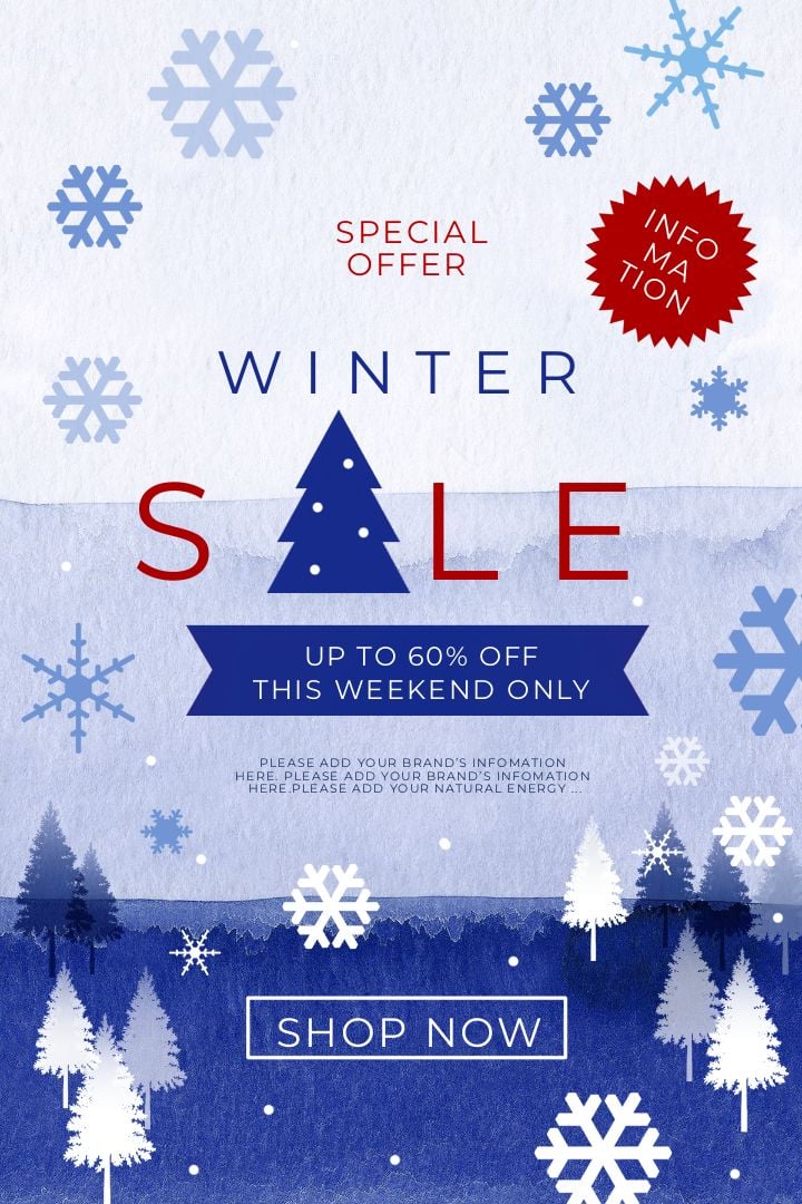 winter promotion social media post with a blue watercolor touch
