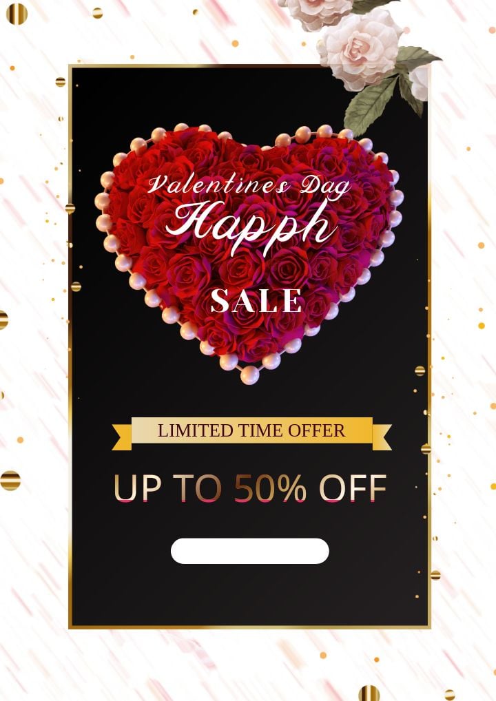 valentine's day promotion poster featuring black roses and romance