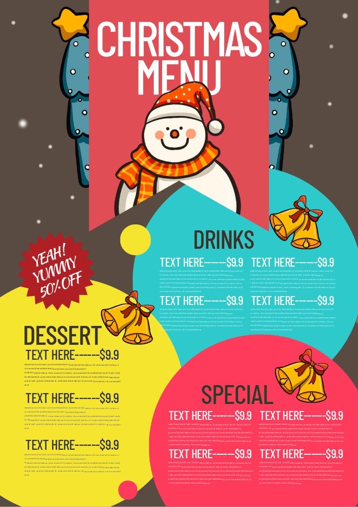 contemporary customized holiday menu with a colorful twist