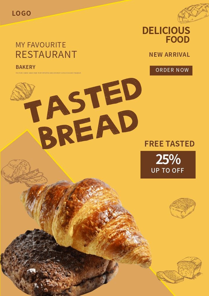new product poster featuring easy geometric design with vibrant yellow bread theme