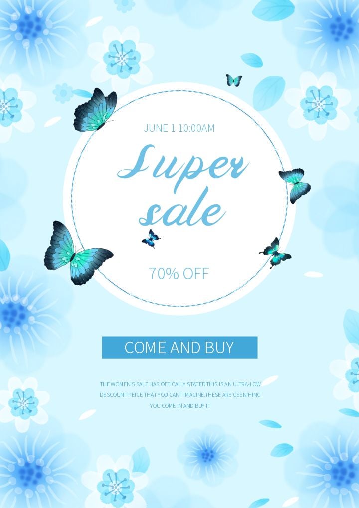 Promotional poster featuring lovely watercolor flowers in blue hues template